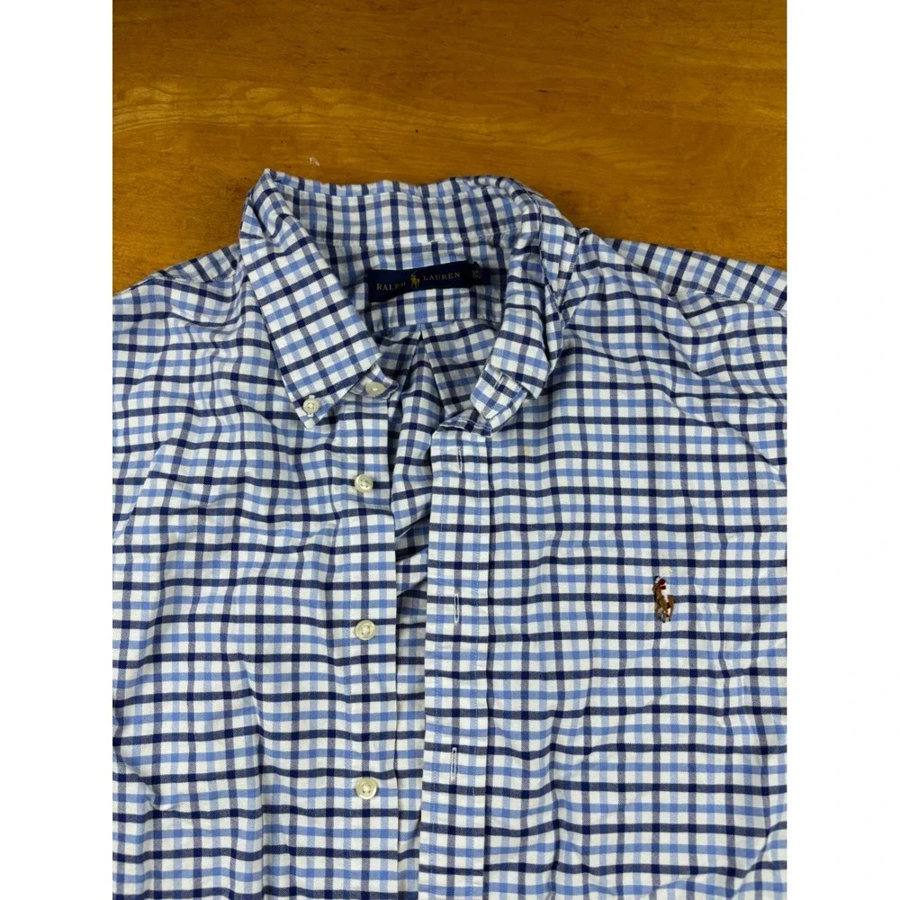 Polo Ralph Lauren Mens XXL Blue White Gingham Check Button Down Shirt L/S